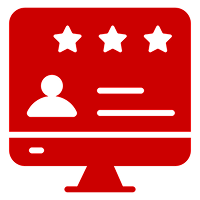 Red computer icon with stars and profile.